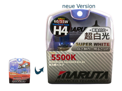 MARUTA SUPER WHITE H4 12V 60/55W Halogenlampe für Scheinwerfer, Abblendlicht & Fernlicht, 5500K Xenon-Effekt, langlebige Xenon-Gas Birne mit hochwertigem Quarzglas & Straßenzulassung (ECE Prüfzeichen) - Bild 8