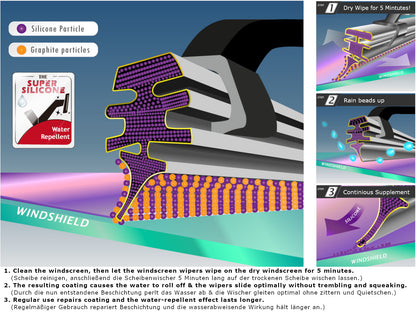MARUTA Scheibenwischer-Set für Frontscheibe, Aero-dynamik optimierte Wischerblätter aus wasserabweisendem Silikon mit Multi Plattform Adapter - Perleffekt für streifenfreie Sicht - Bild 3