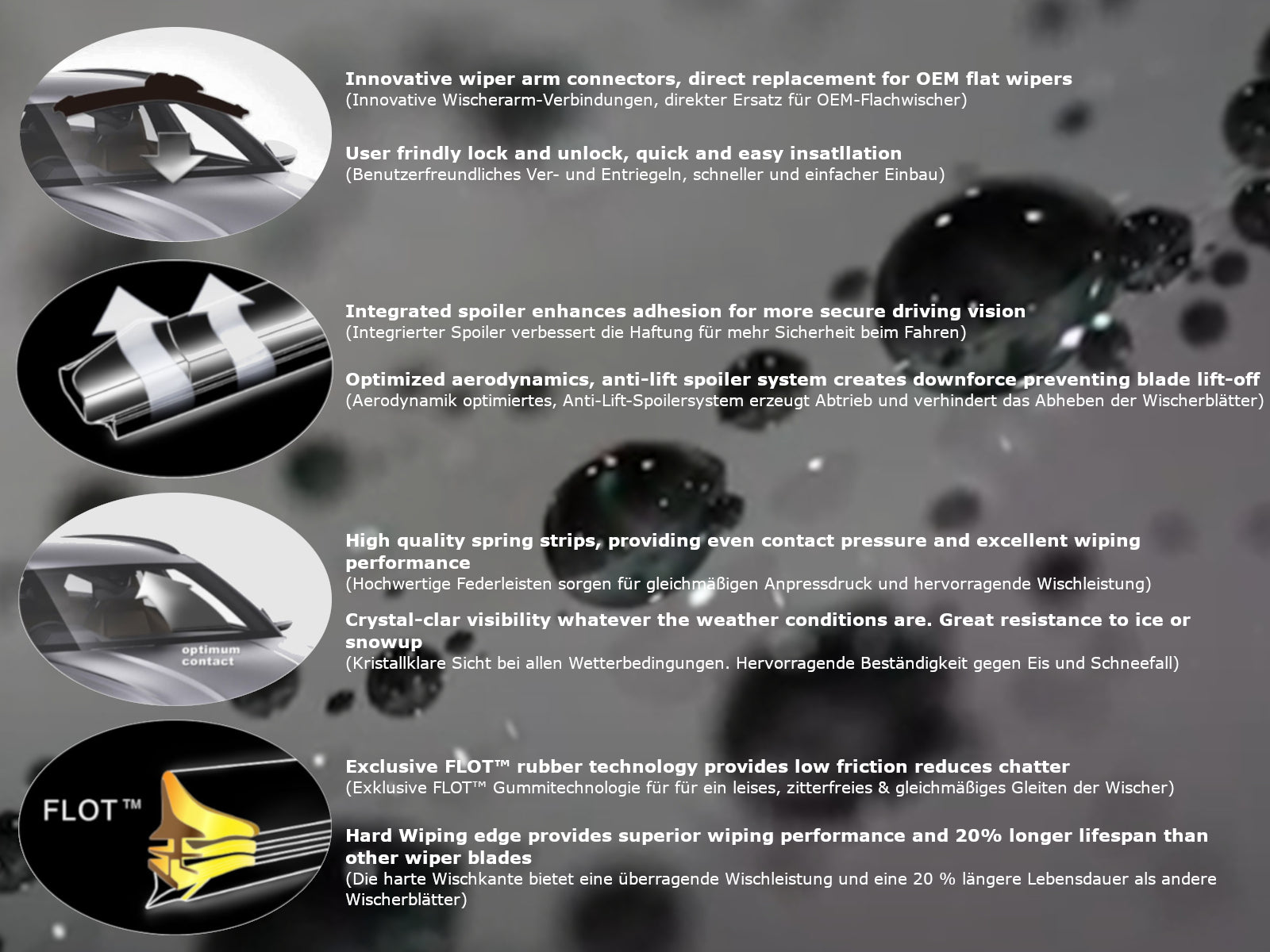 MARUTA Scheibenwischer-Set für Frontscheibe, Aero-dynamik optimierte Wischerblätter aus wasserabweisendem Silikon mit Multi Plattform Adapter - Perleffekt für streifenfreie Sicht - Bild 5